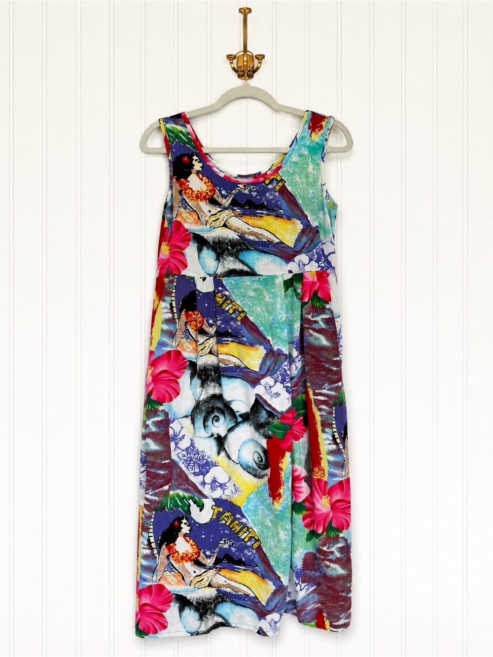 Jams World Vintage Tahiti Print Maxi Dress Small Hawaiian Tropical Beach